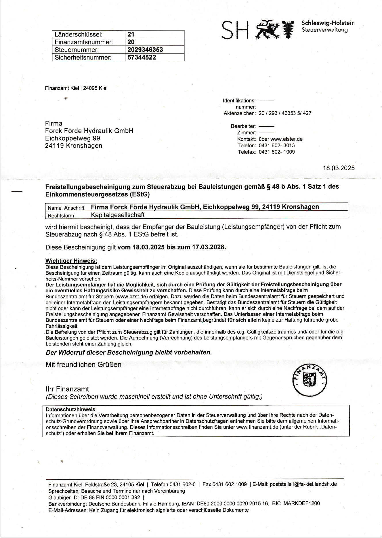 Freistellungsbescheinigung
